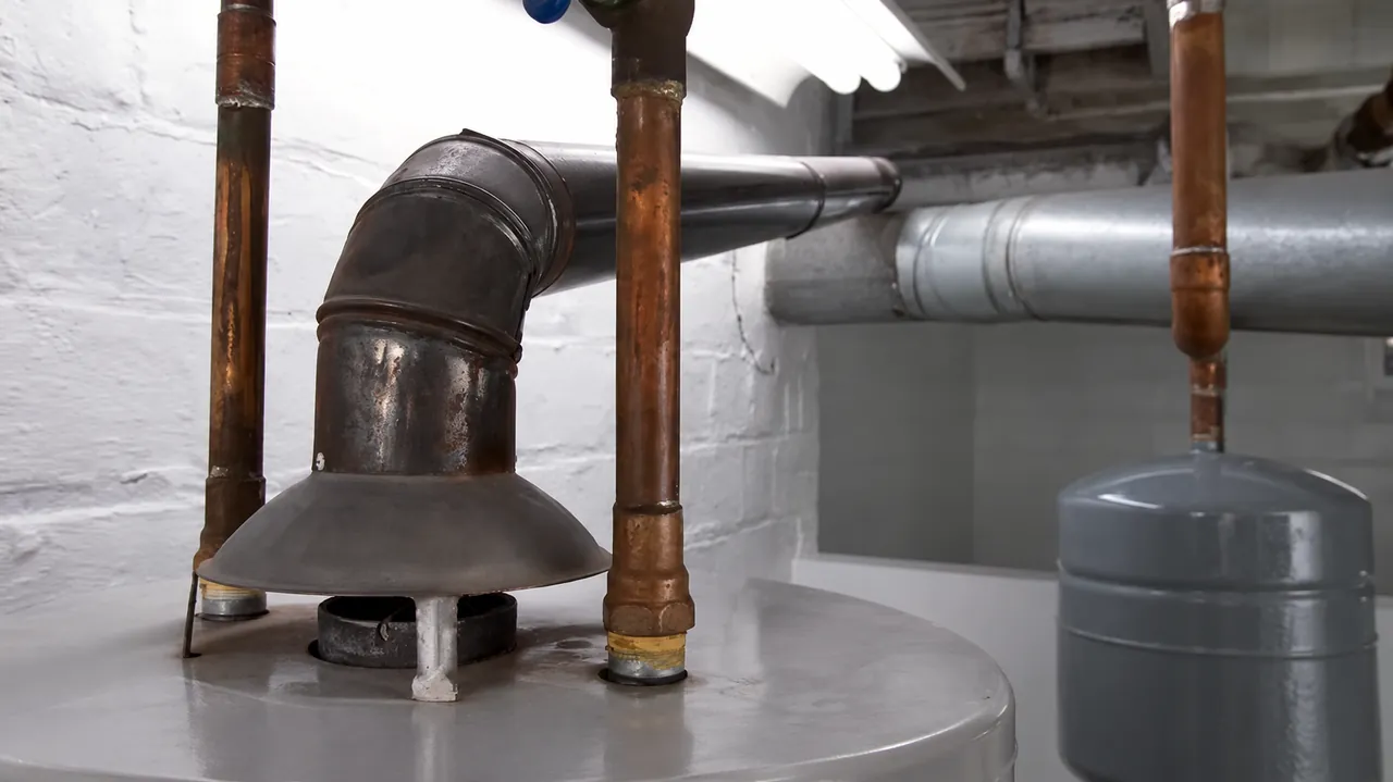 Gas water heater draft hood, metal vent and copper water connections